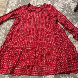 LOFT Vibrant Red Checkered Dress